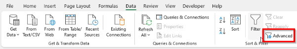 Excel Advanced filter