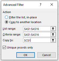 Excel advanced filter dialog