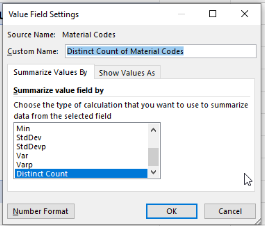 Excel value field settings dialog