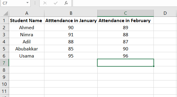Excel workbook with data