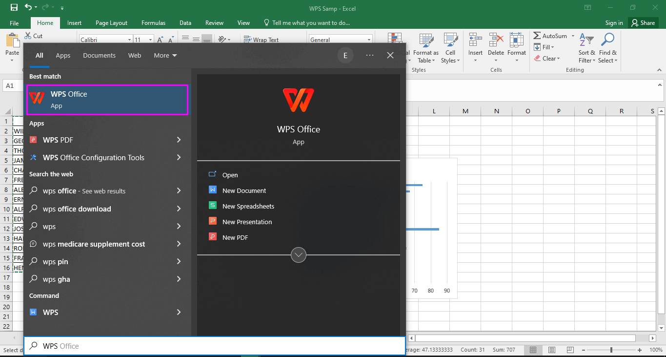 WPS Office in Start Menu
