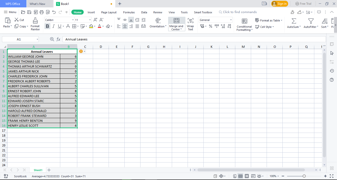 List and numbers on WPS