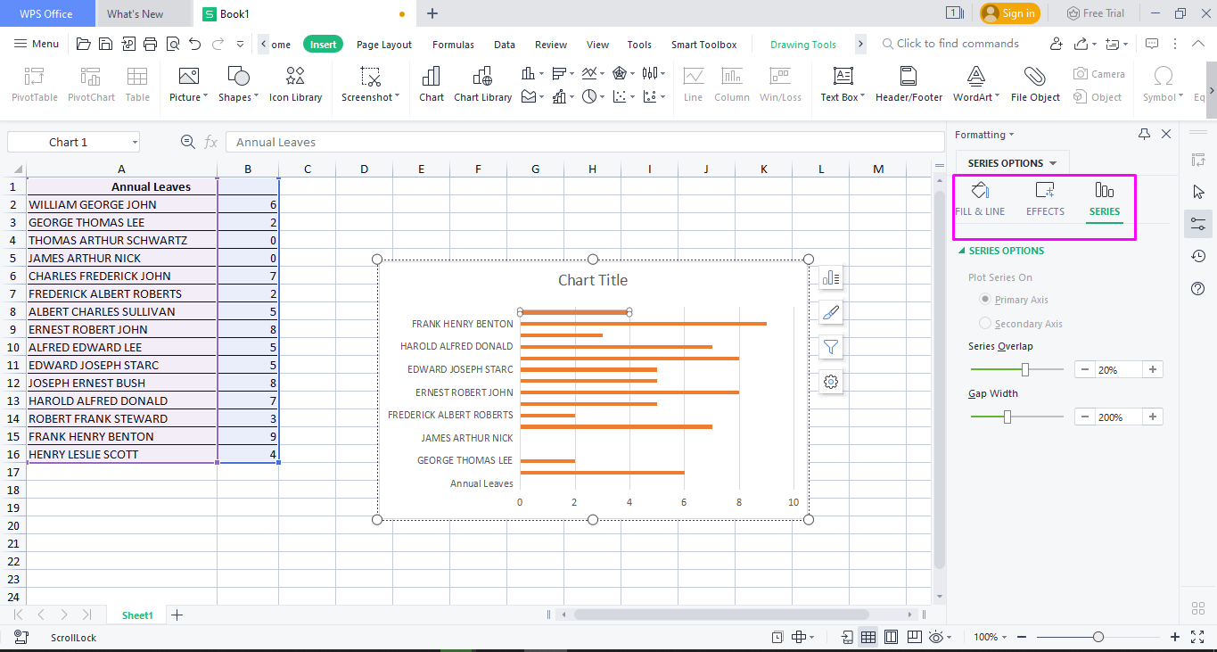 edit options on WPS spreadsheets