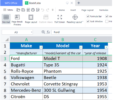WPS Office select cell
