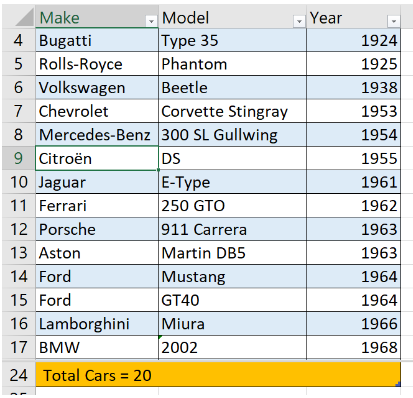Excel split table