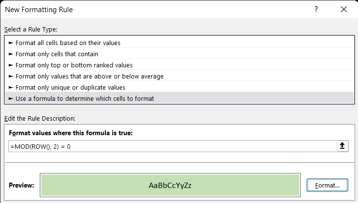 step 5 choosing the color for the alternate rows