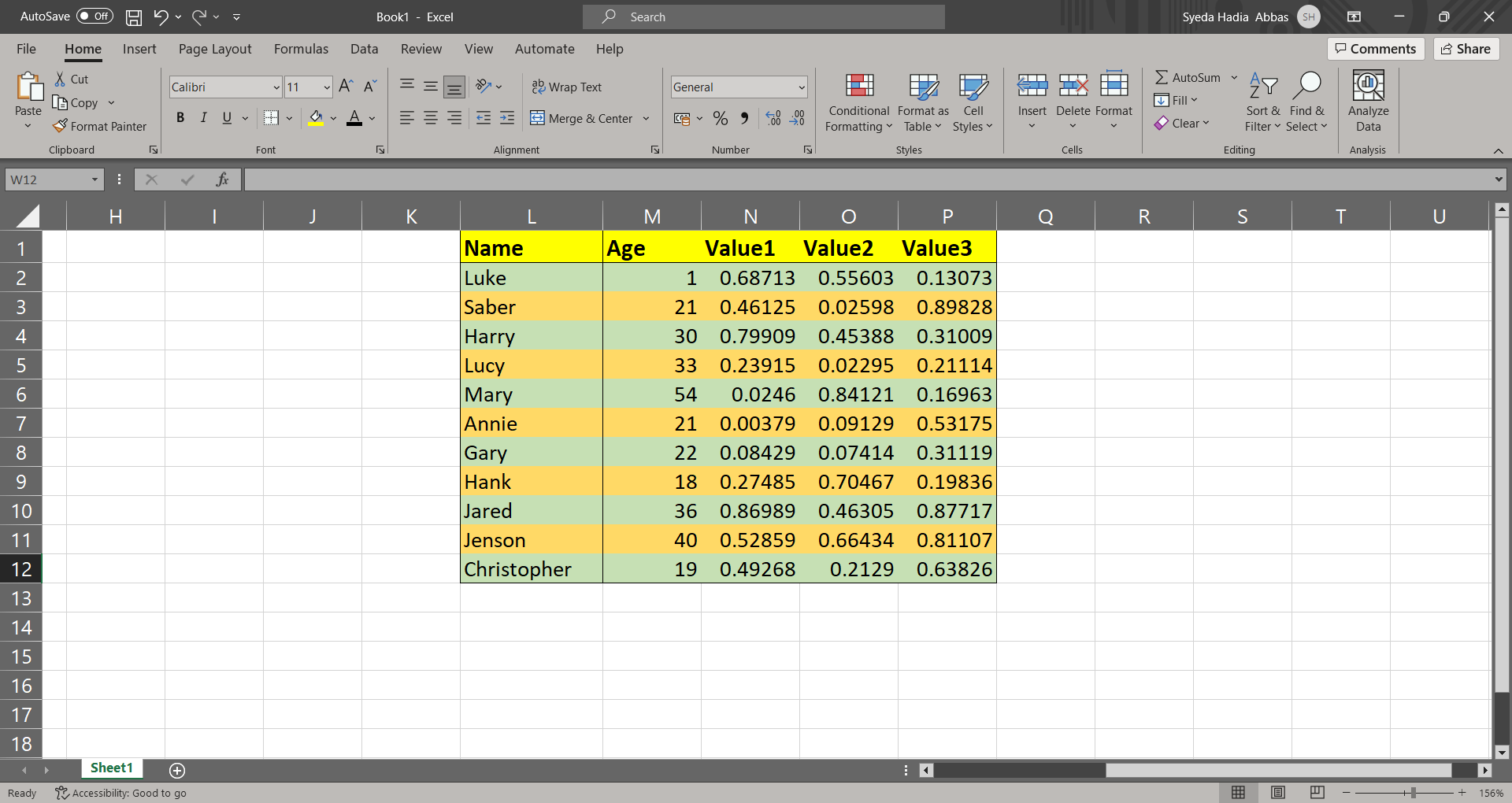 result of applying Excel color alternate rows formula