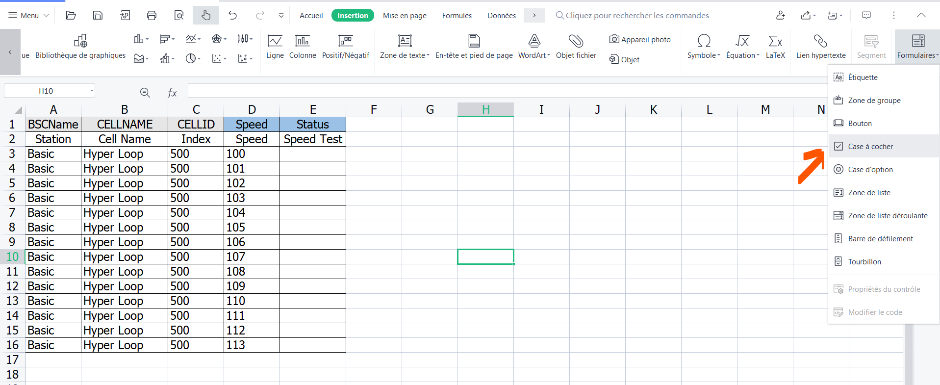Insérer une case à cocher dans Excel WPS Office