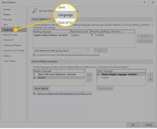 language settings in Word for Mac