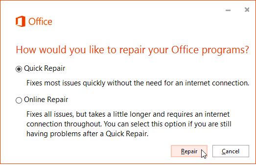 Repair Microsoft Office
