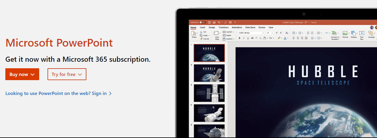Microsoft PowerPoint ad with presentation demo on the right.