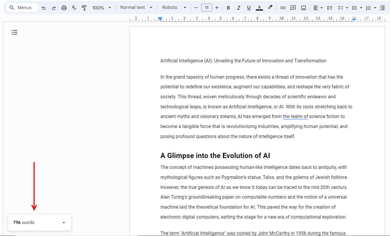 word count in Google Docs shortcut