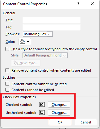Microsoft Word Checklist properties