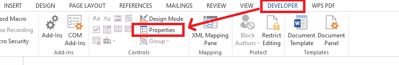 Microsoft Word Properties option