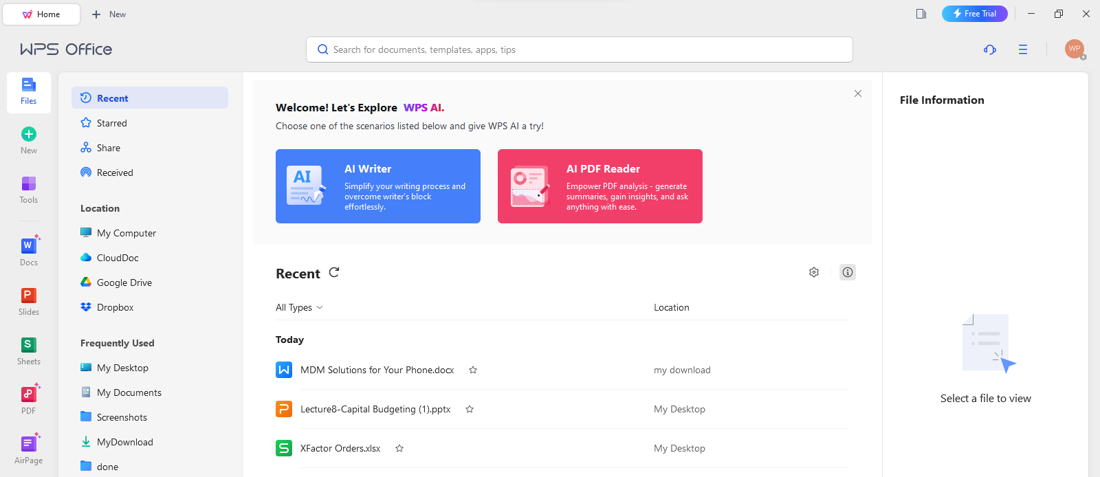 WPS Office interface