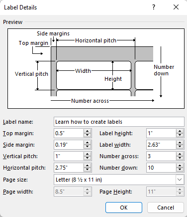 Microsoft Word new label options