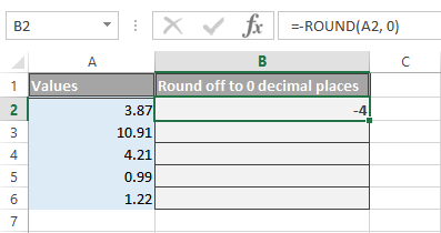 Excel Round function to 0 decimal places