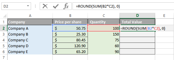 Excel Round function to the nearest whole number