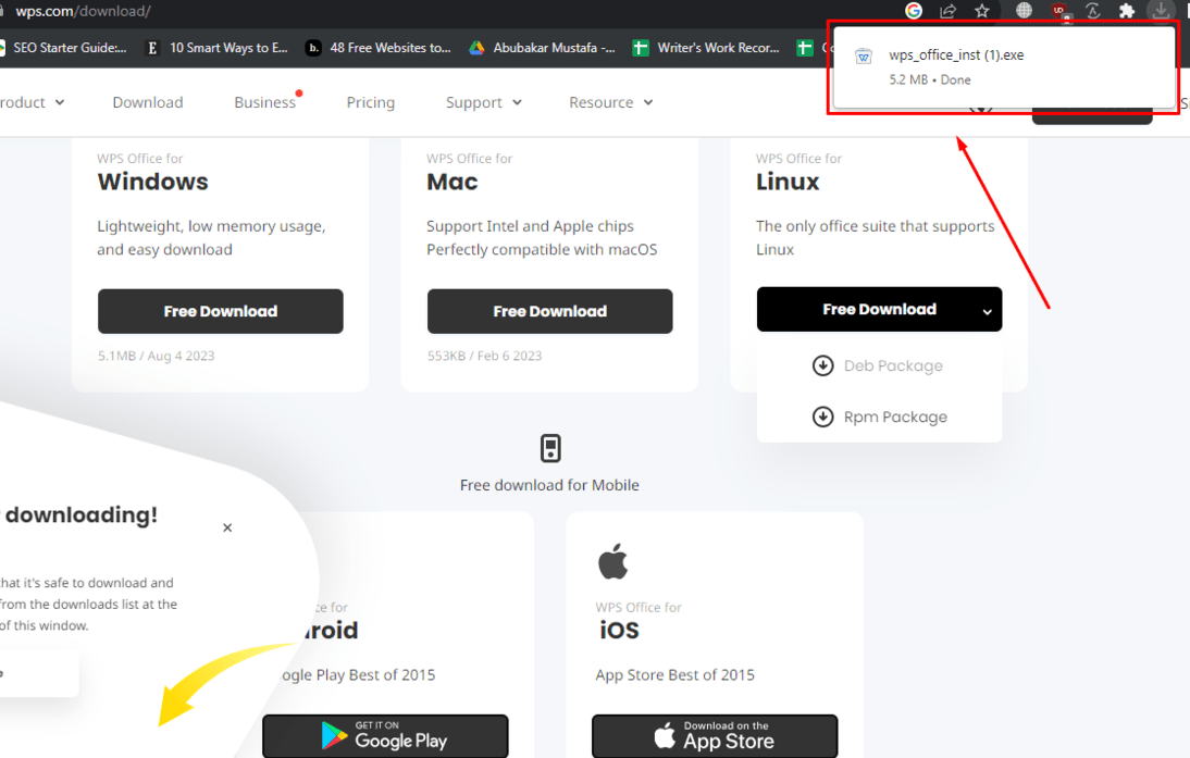 WPS download progress menu