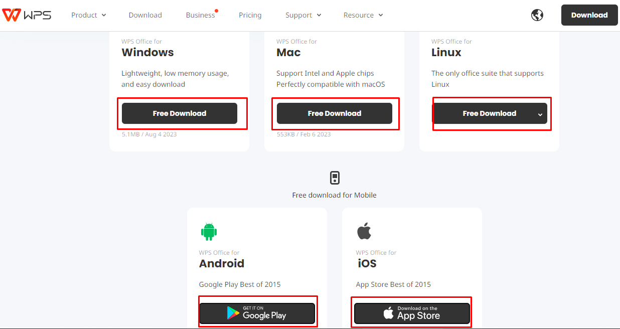 WPS Download options