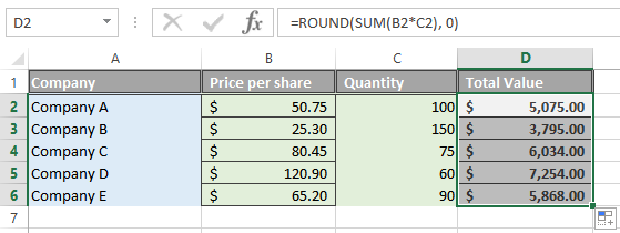 Excel Nested Round Function with Sum Function