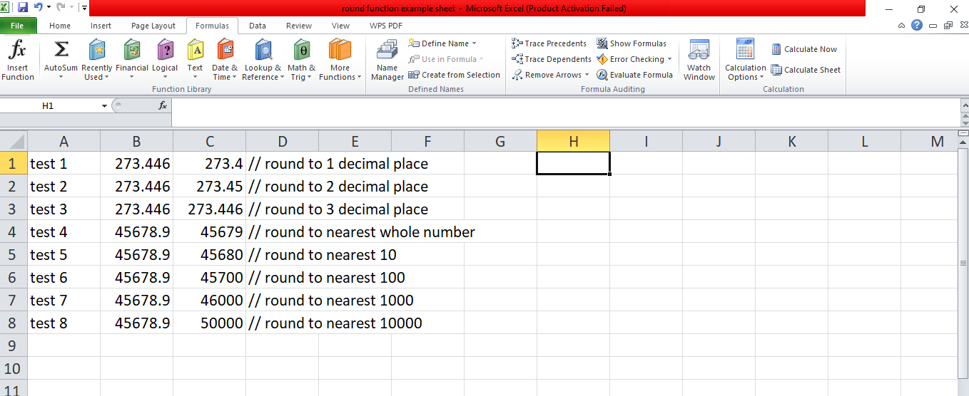Round function Excel sheet example