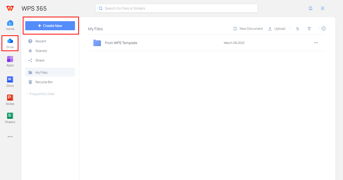 Create New file on WPS Cloud