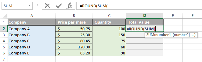 Excel Round and Sum Function