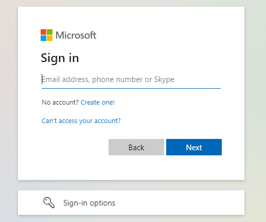 Microsoft Sign in window