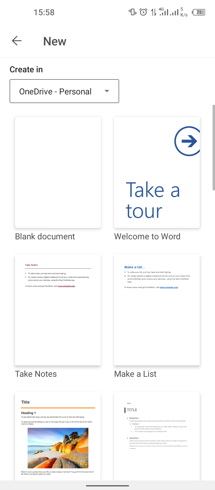 MS Word on android