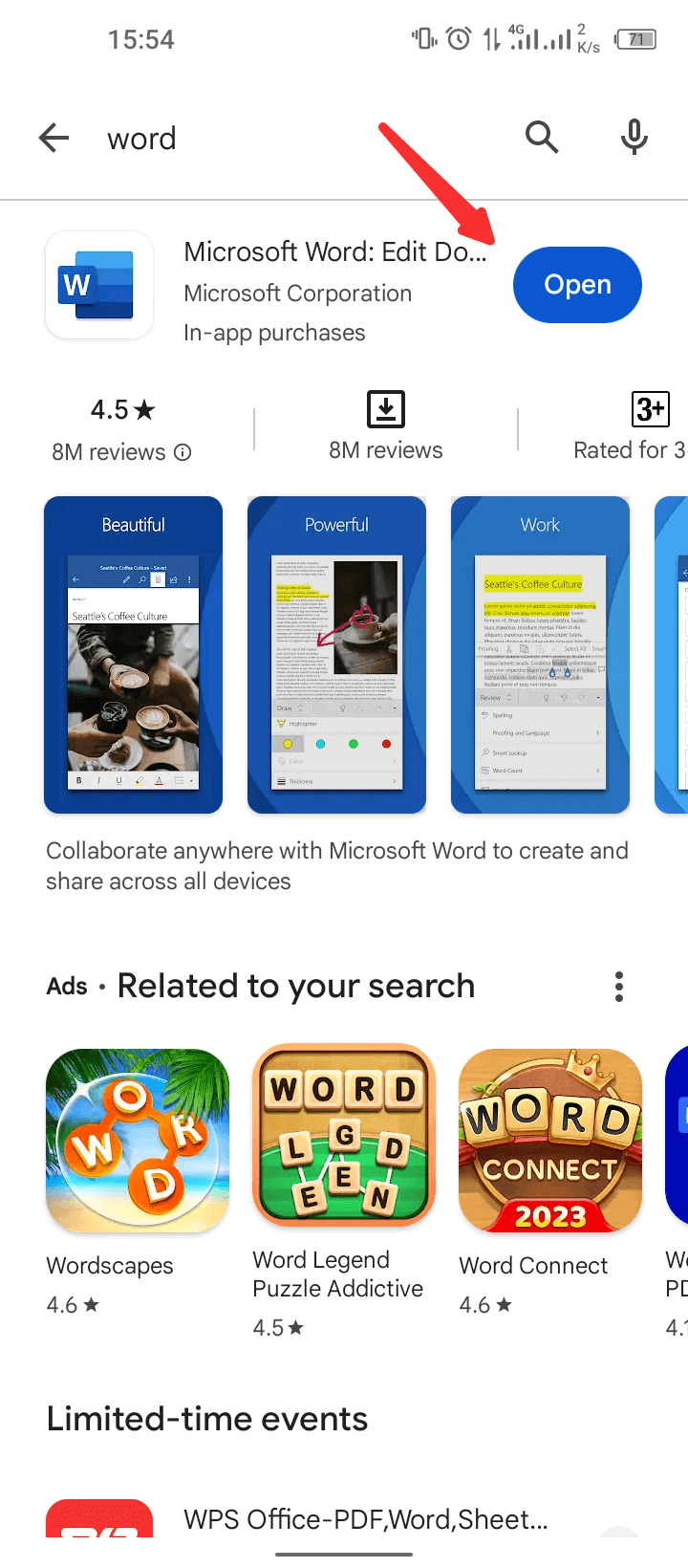 MS Word open option