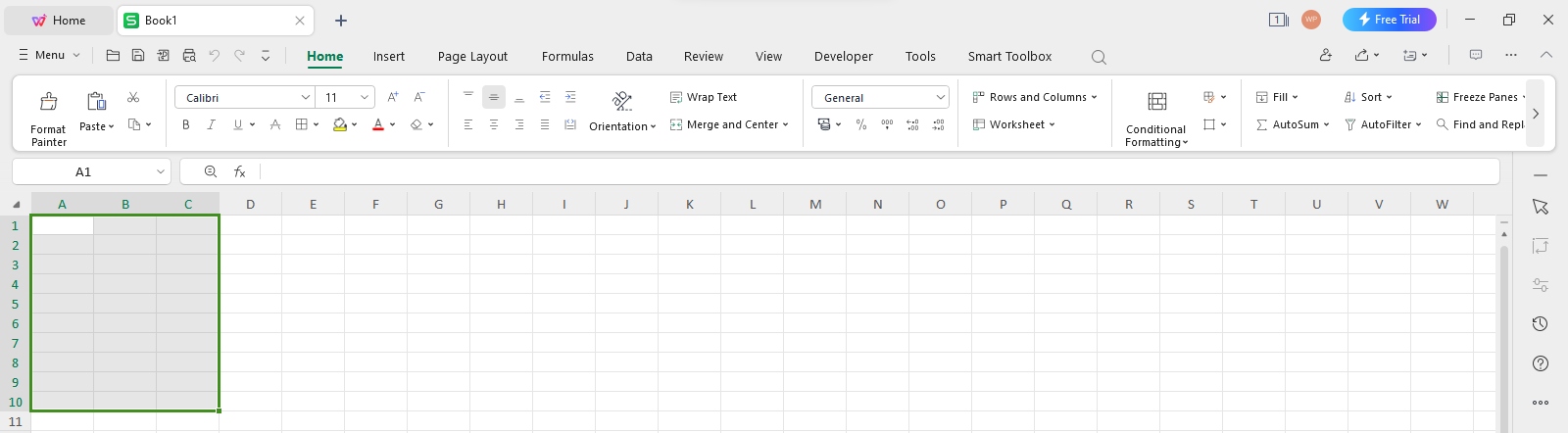 WPS Office select range