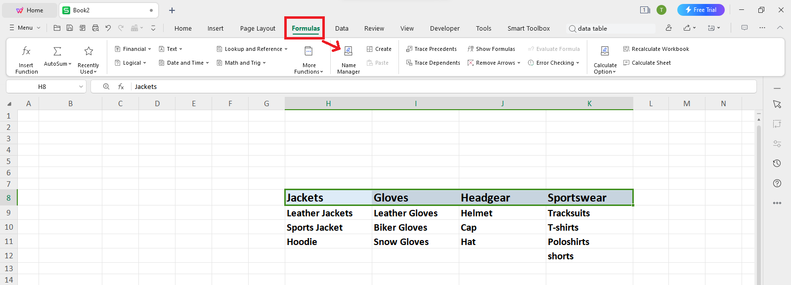 WPS Office Formula tab