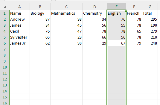 Ctrl + space selects entire column