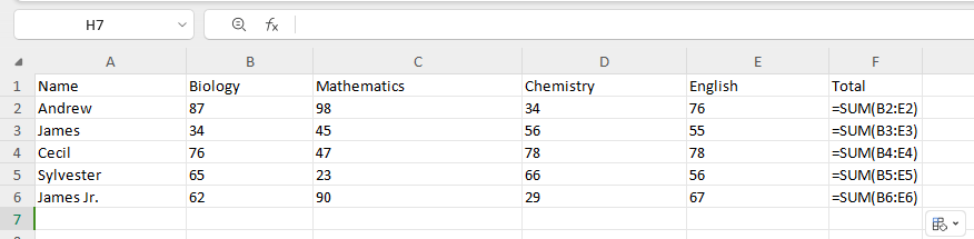 showing the result of shortcut Ctrl + ~