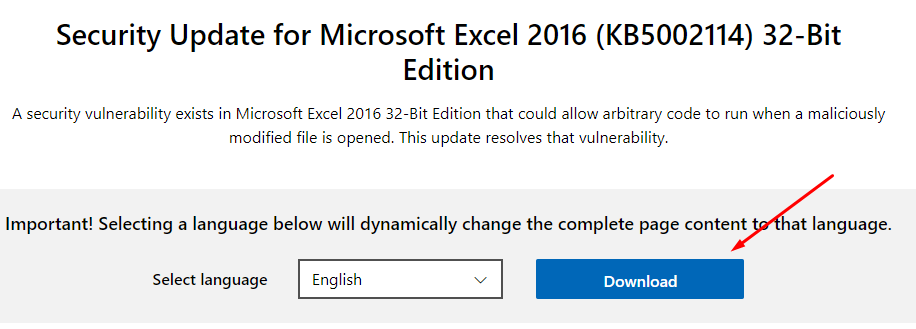 Update download button