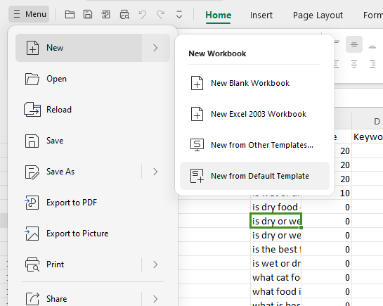 Create a New Spreadsheet