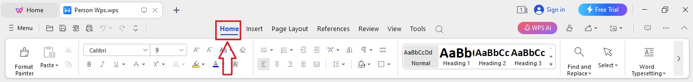 Open the document and then click the Home.