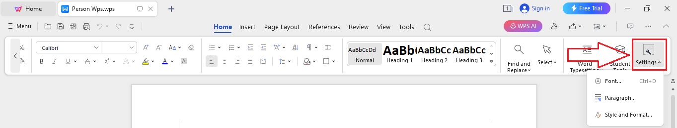 Click the Settings tab
