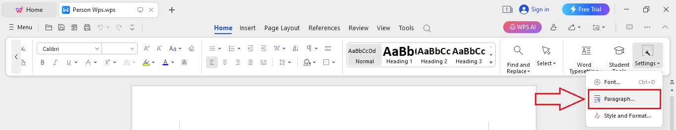 Select the Paragraph option