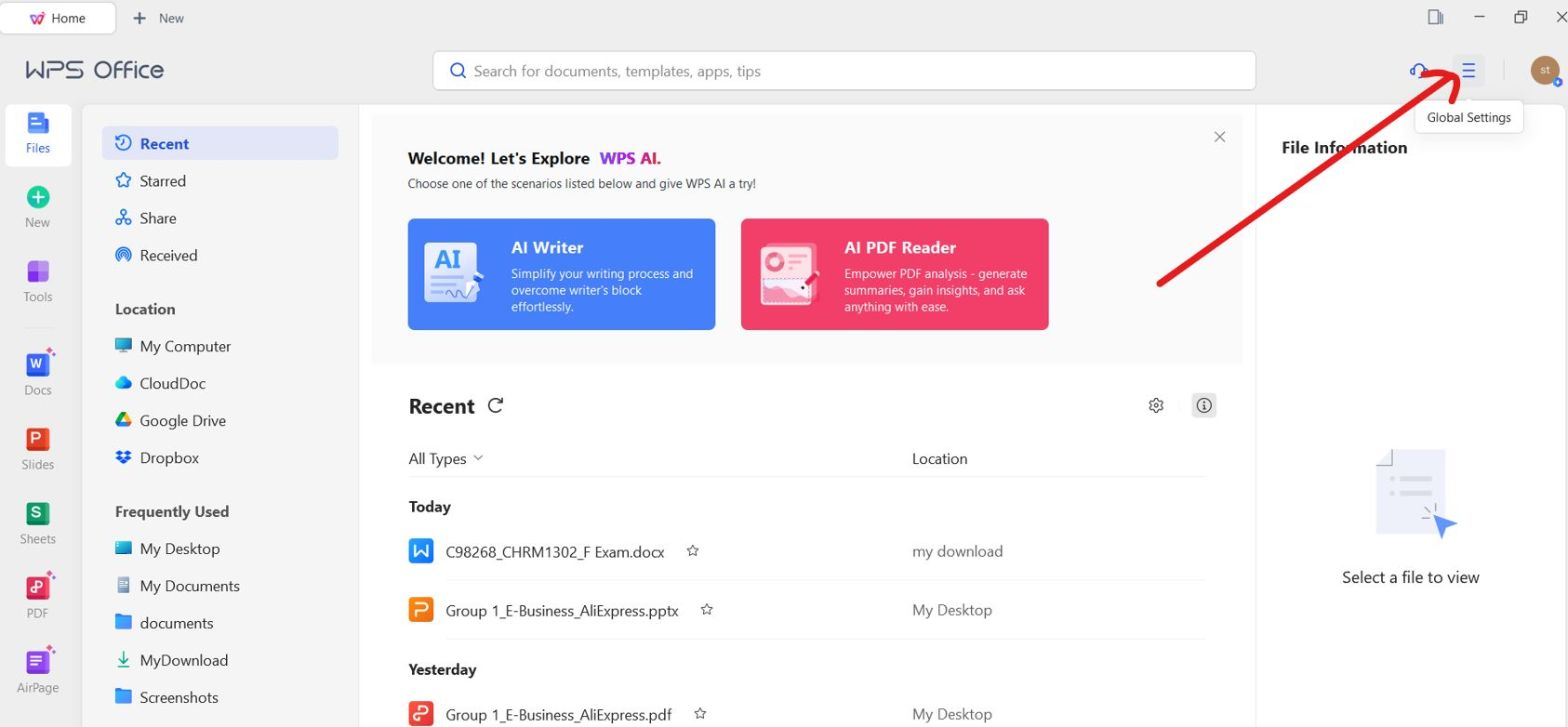 WPS Office Global Settings
