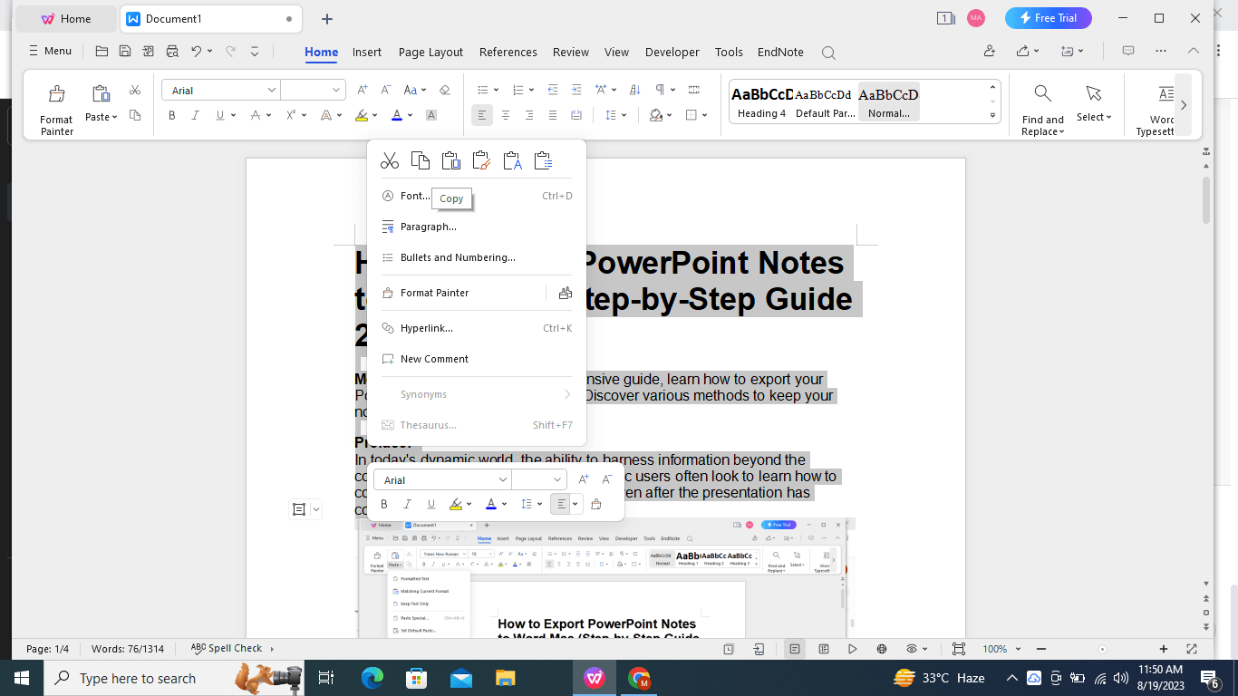 select Copy from menu.