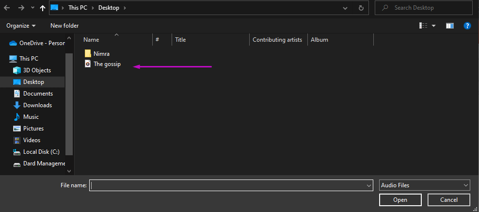 Audio option on Windows