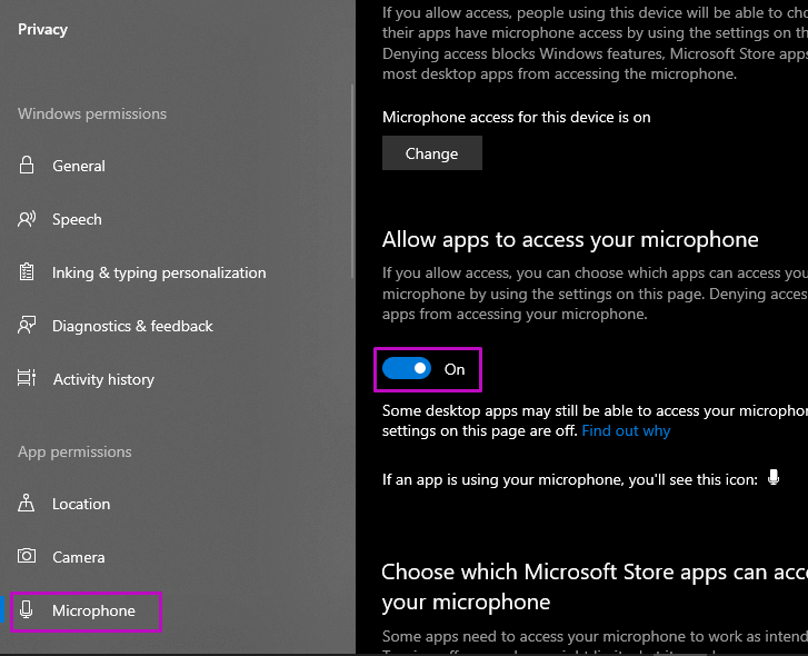 Microphone permission toggle button