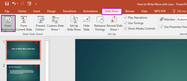 Play presentation from beginning
