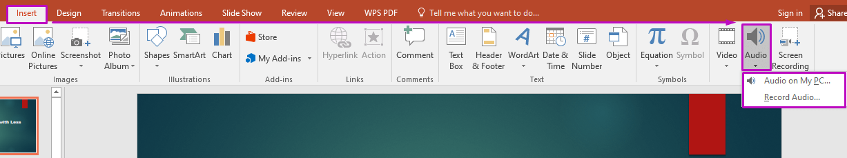 Audio option on PowerPoint