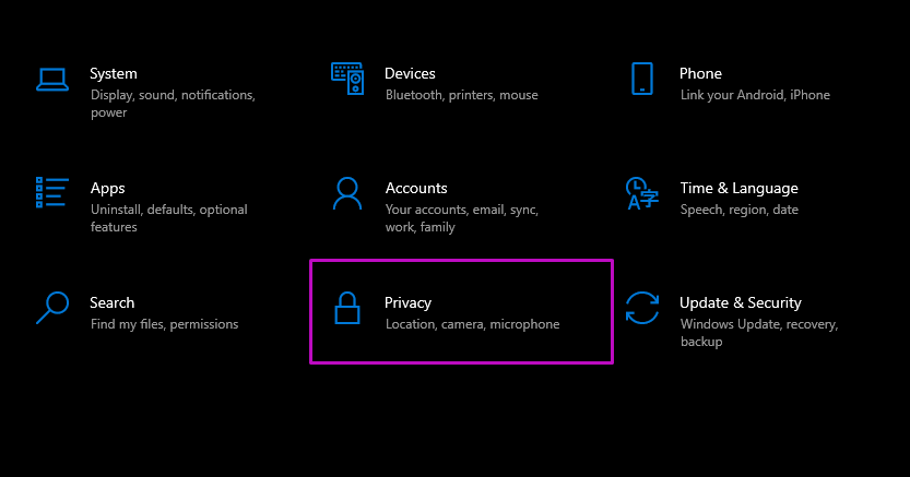 Privacy settings in Windows