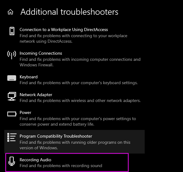 recording audio troubleshoot