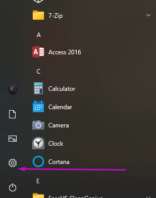 Windows settings