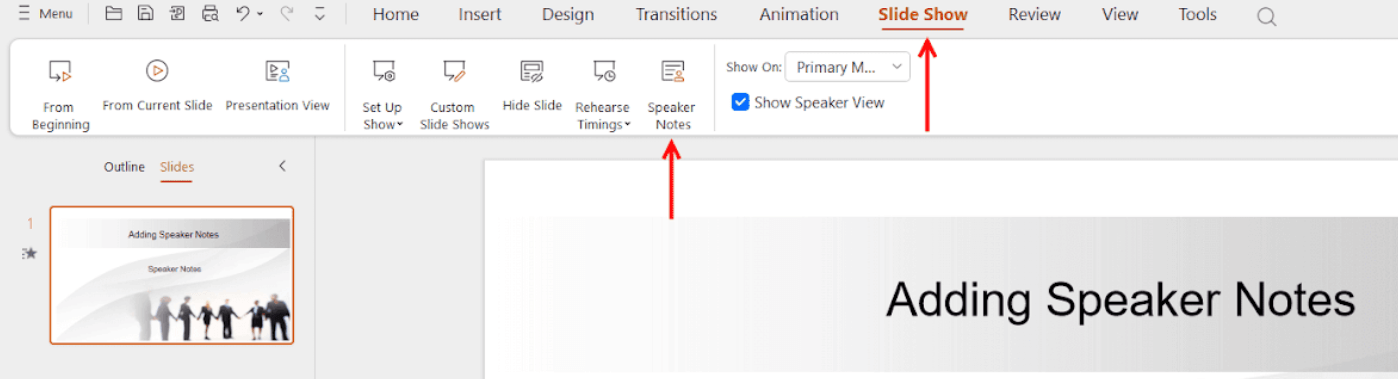 WPS Presentation Speaker notes